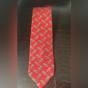 Huntington 100% Silk Necktie Pheasants Pattern Red Blue Gold 3.5 x 58 Made USA